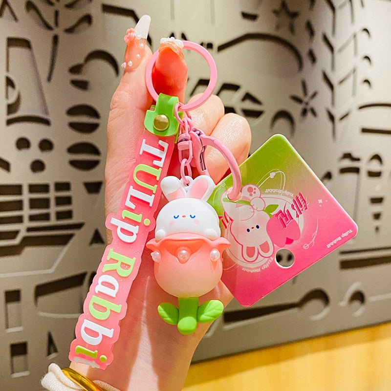 A-Z Letter Women's Cartoon Rabbit Keychain Cute Enamel Rabbit Carrot Car Bag Pendant Accessories Gift - Charlie Dolly