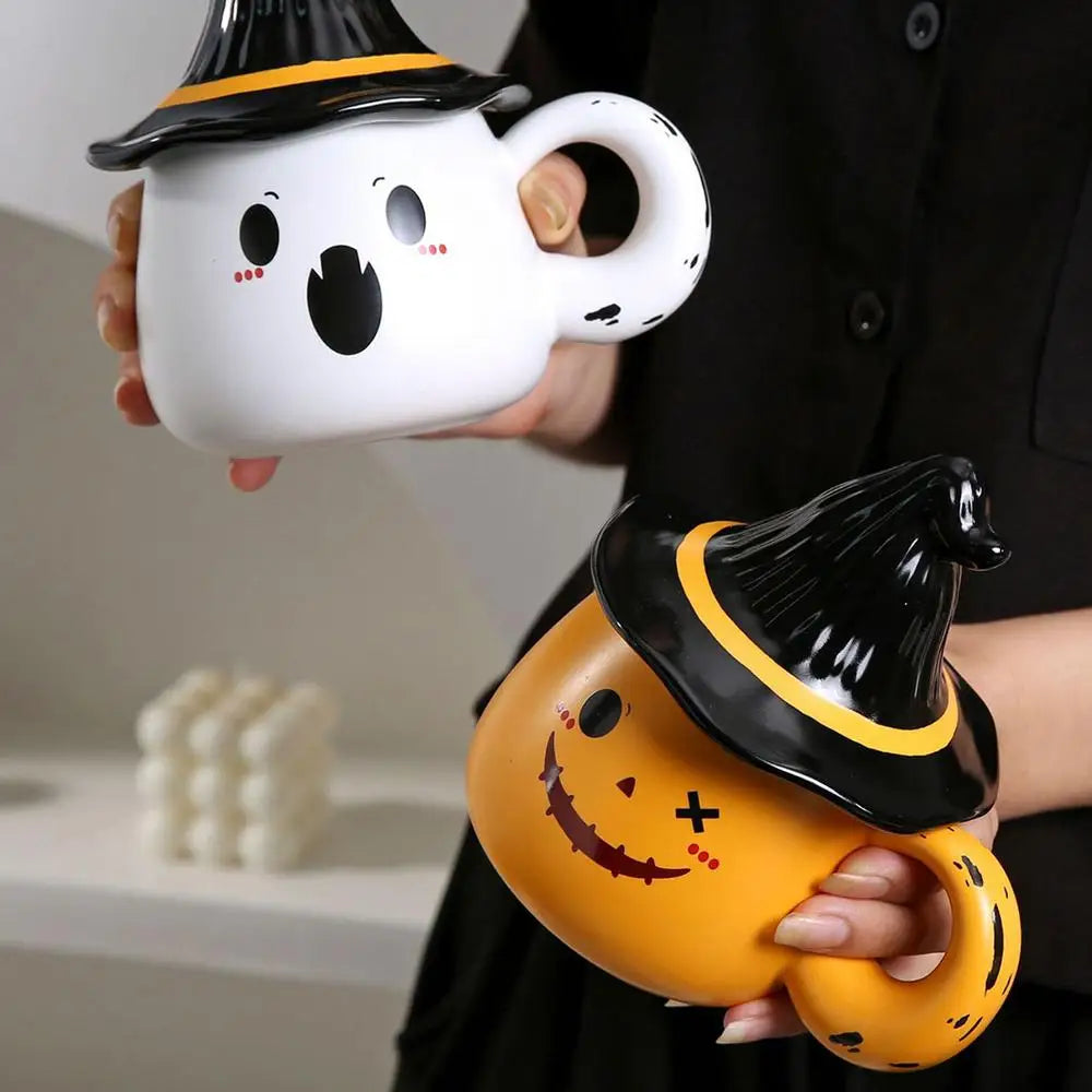 Halloween Ceramic Cup Ghost Mug Creative Cute Couple Mug Gift Afternoon Tea Breakfast Milk Cup Home Office Drinking cup With Lid - Charlie Dolly