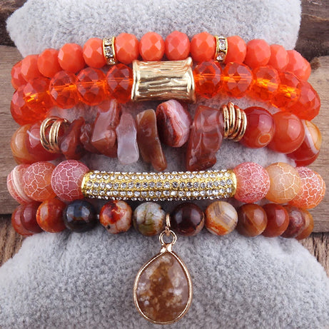 Fashion Beaded Boho Bracelet 5pc Green Natural Stone /Glass Stack Bracelet Sets For Women Boho Jewelry Gift - Charlie Dolly