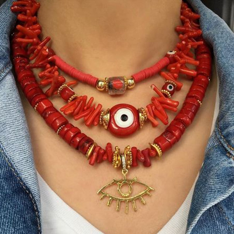 punk Exquisite beach bohemian boho red coral puka shell heart natural stone bead necklace women jewelry bijoux collar wholesale - Charlie Dolly