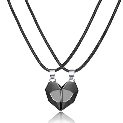 2Pcs/Lot Magnetic Couple Necklace Friendship Heart Pendant Distance Faceted Charm Necklace Women Valentine's Day Gift 2021