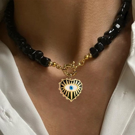 Handmade Geometric turquoise shell Irregular Natural Stone Necklace for Women Beaded Chain Chokers Wholesale Jewelry Bijoux - Charlie Dolly