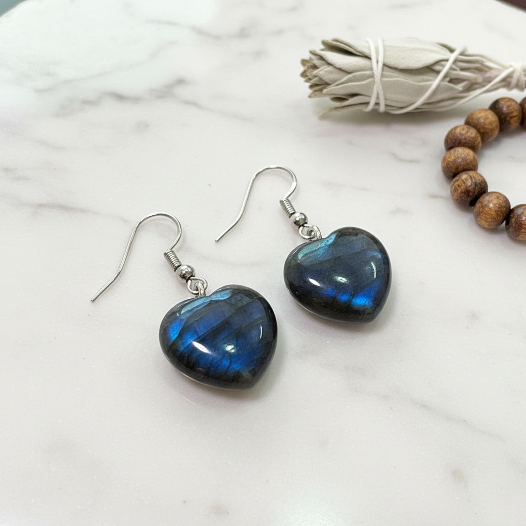 Blue Labradorite Pendant & Earrings Set, Raw Natural Stone Unisex Boho Jewelry
