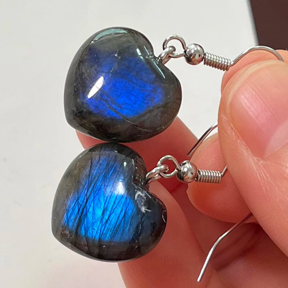 Women Men Irregular Shape Bead Natural Stone Blue Labradorite Earrings