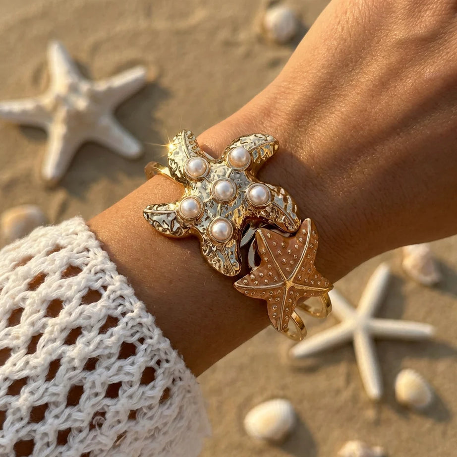 Starfish and Shell Enamel Bangle Bracelet