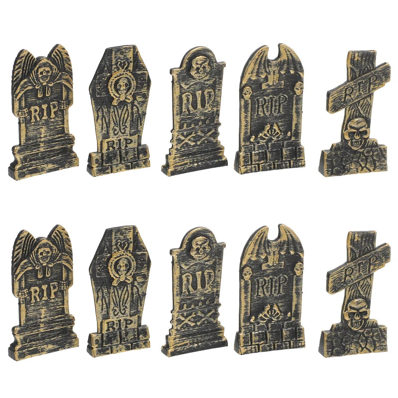 10 Pcs Halloween Decorations Skull Tombstone Craft Fake Ornaments Decorative Small Gravestone Plastic Headstone Shape Adornment - Charlie Dolly