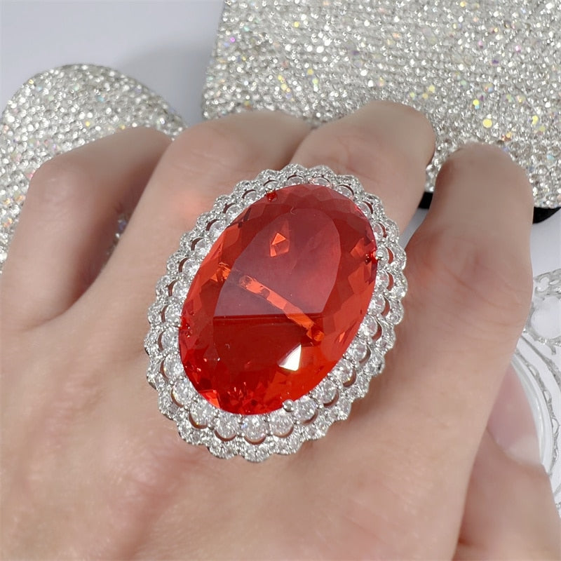 High Grade Crystal Oval Large Stone Pendant Necklace For Women Jewelry Set Trendy 925 Sterling Silver Chain Necklace Lady Gift - Charlie Dolly