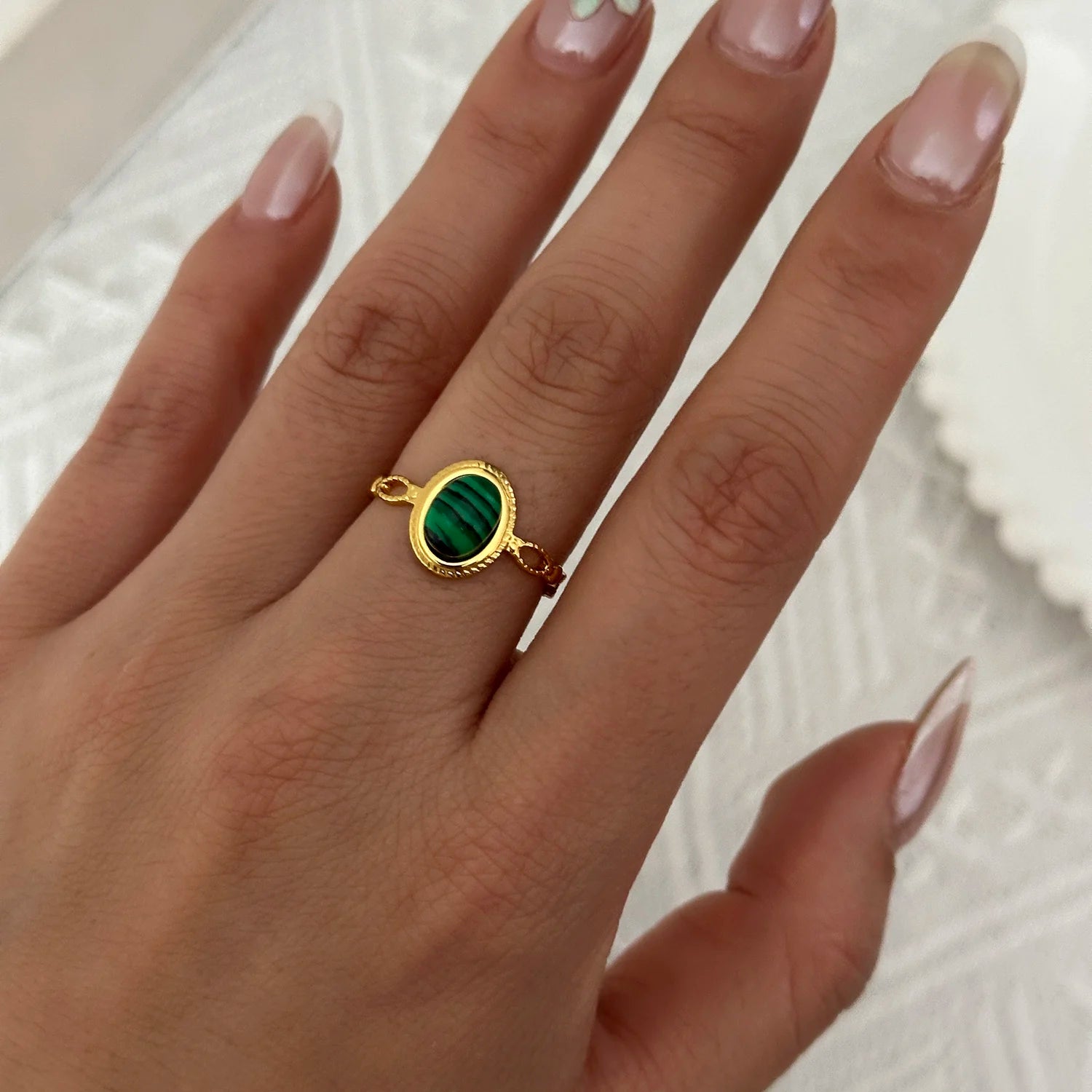 Vintage Boho Turquoise Tiger Eye Stone Rings For Women Stainless Steel Natural Stone Open Finger Ring Party Aesthetic Jewelry