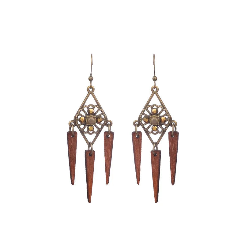DOUVEI 2021 Ethnic Bohemia Women's Gypsy Big Bronze Wood Beads Round Drop Boho Earrings Vintage Style For Female HQE741
