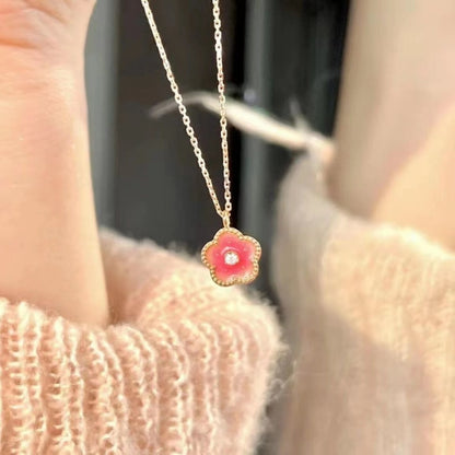 Peach Blossom Barbie Pink Gentle Reiki Ins Temperament High Sense Sweet Golden Jewelry Necklace for Women Bulk Items Whole