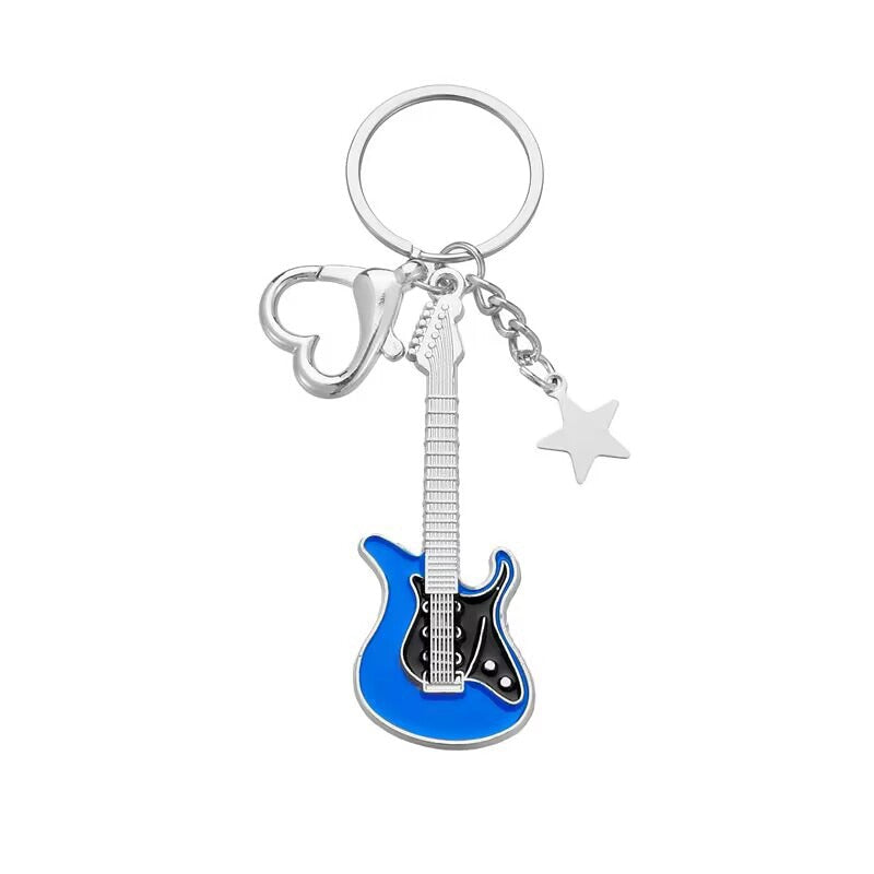 4 Colors Mini Cute Guitar Love Heart Star Keychain for Women Men Cool Car Key Chain Bag Pendant Vintage Aesthetic Y2k Accessory