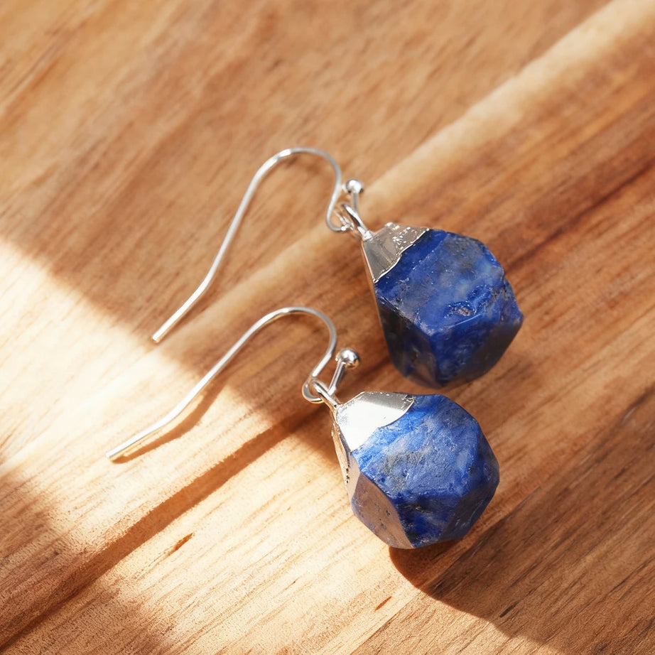 Raw Ore Natural Stone Hook Earrings, Fluorite Amethyst Quartz Healing Crystal Jewelry