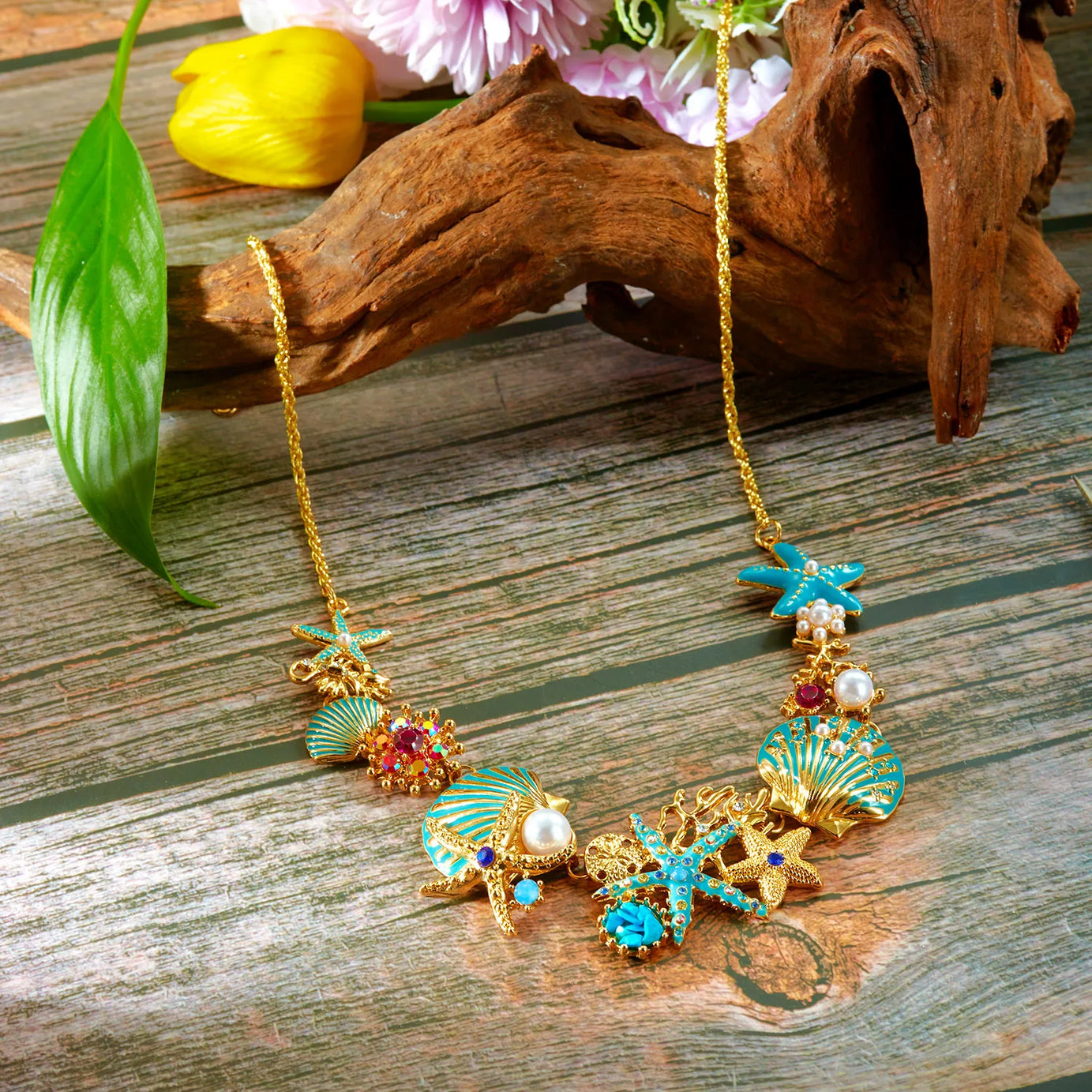 Starfish, Coral and Pearl Zircon Choker, Bracelet or Earring Set