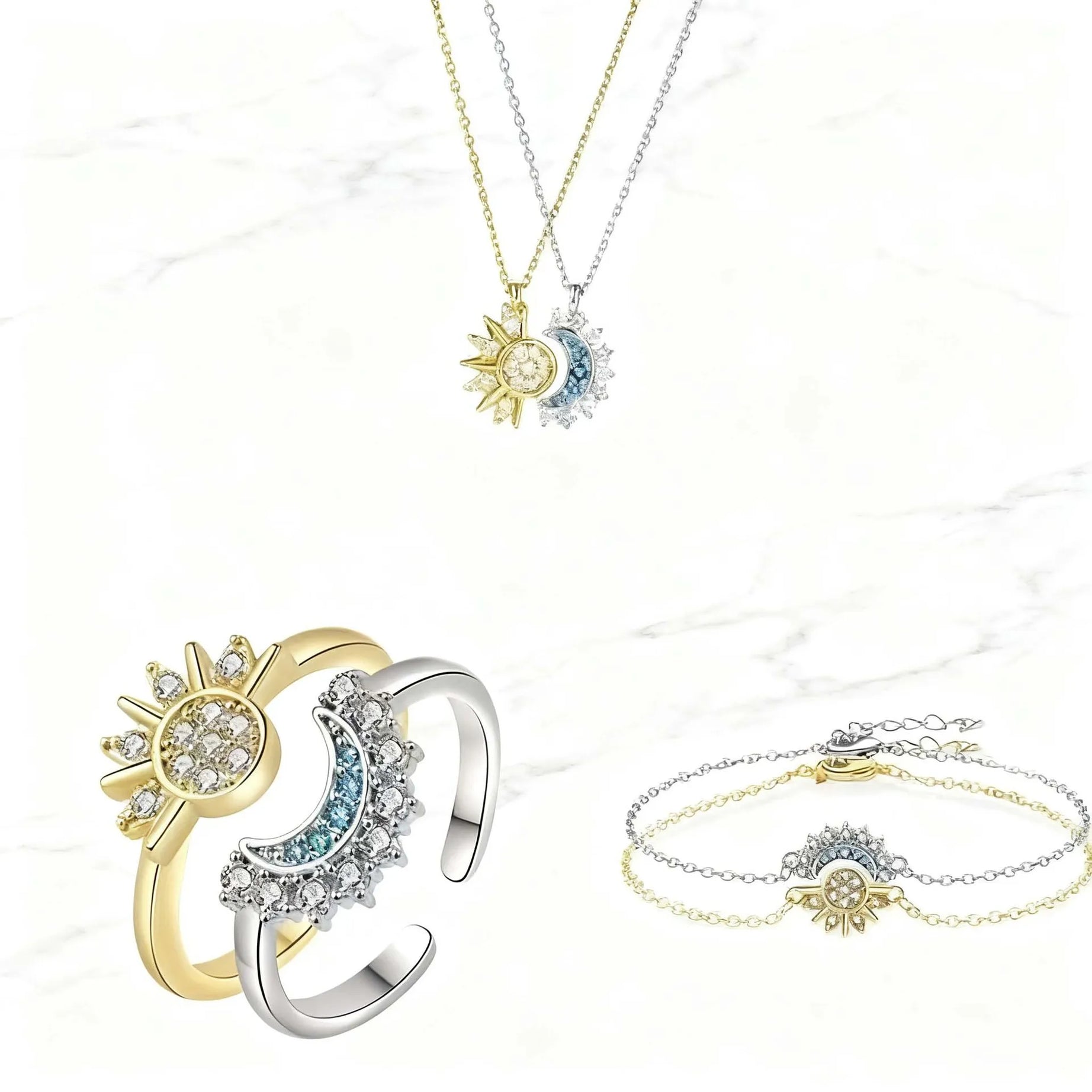 Sun & Moon Couple Necklace, Matching Celestial Pendant for Partners