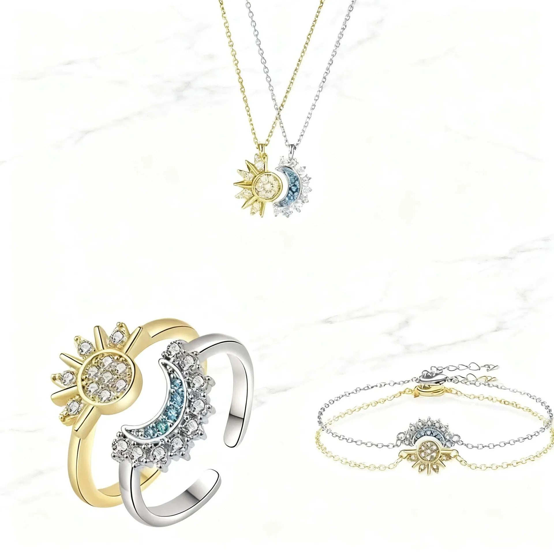 Sun Moon Couple Necklace Bracelet Ring Fashion Chain for Men and Women Good Friend Couple Gifts Trend Jewelry