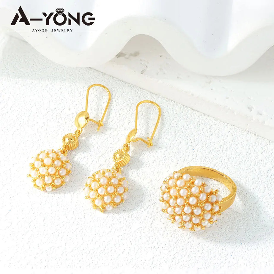 Gold Plated Pearl Statement Necklace Set Jewelry