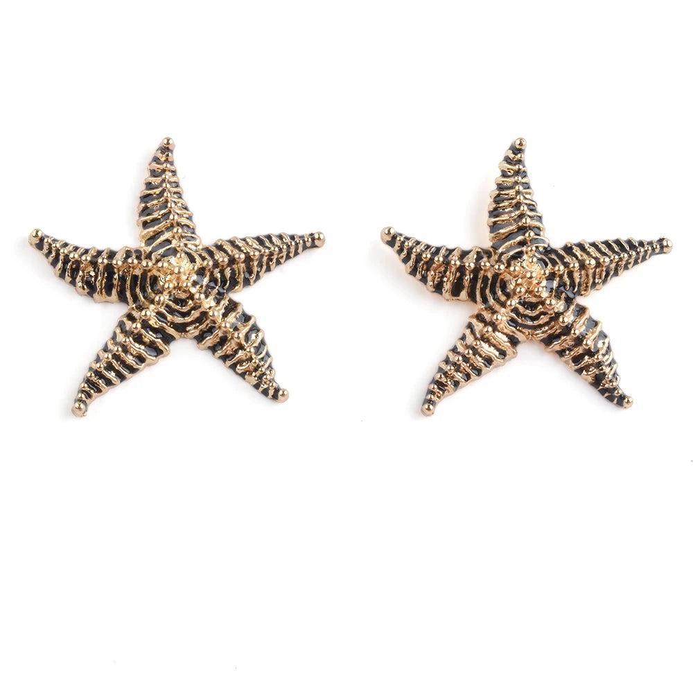 2026 New Trend Pink Black Blue White Enamel Drip Oil Starfish Earrings Women Boho Ethnic Retro Statement Big Earrings Jewelry