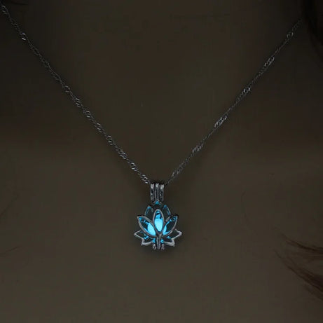 Glow-in-the-Dark Moon & Lotus Pendant, Luminous Spiritual Talisman Necklace