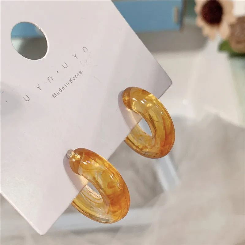 Korean Fashion C-Shape Resin Hoop Earrings for Women New Multicolor Geometric Circle Acrylic Earring Hoops Boho Jewelry Gifts
