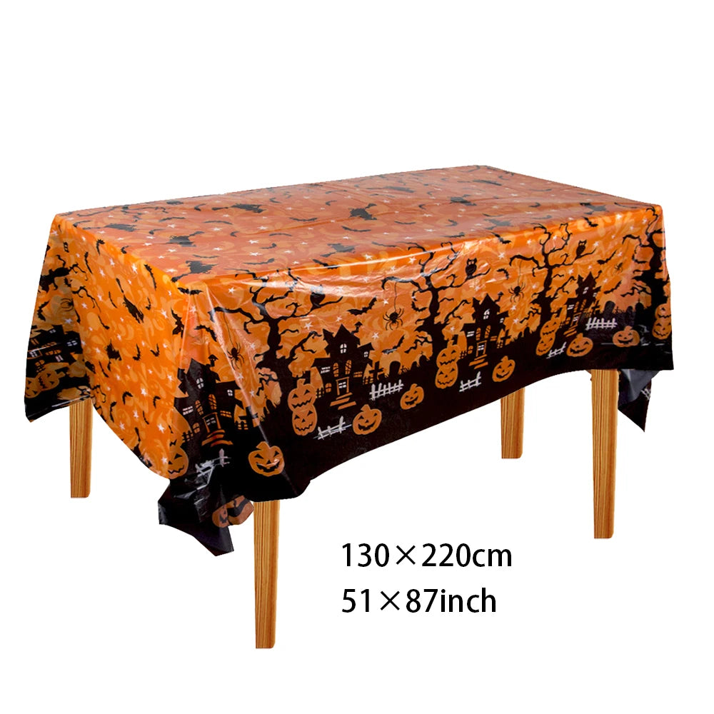Halloween Tablecloth tablecover table decor Haunted House Pumpkin Spider Web Tablecloth 2024 Halloween Party Decoration Supplies - Charlie Dolly