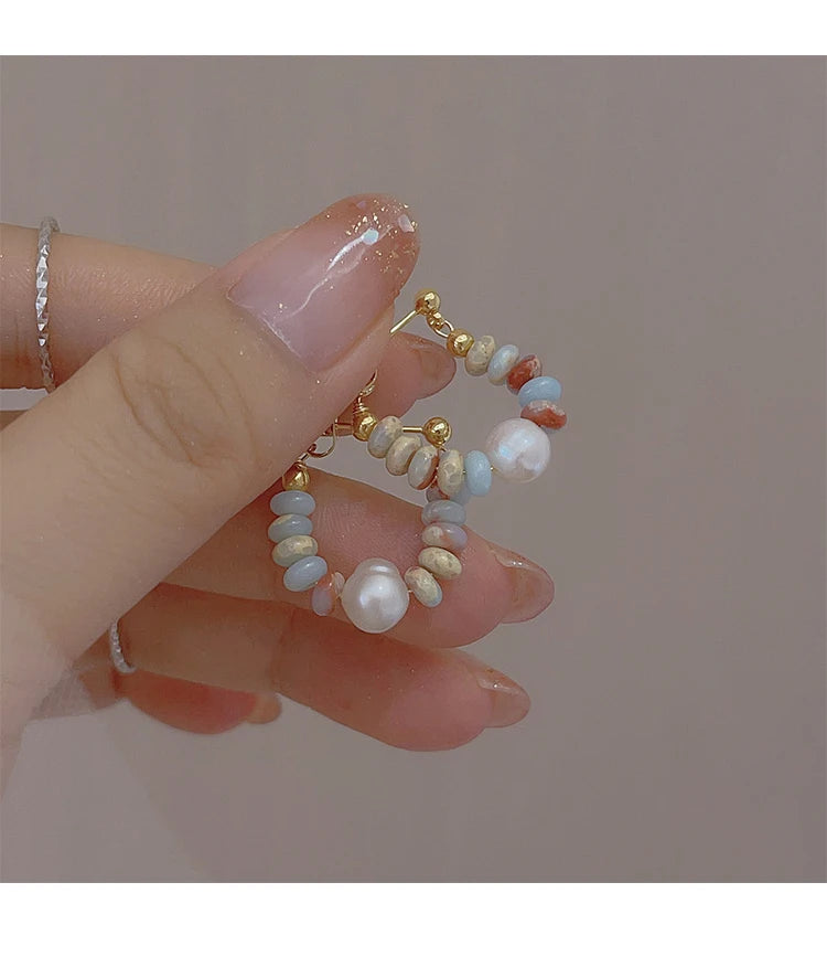 Vacation style Design Natural Stone Beaded Pearl Pendant Earrings for Women and Girls 2024 Fashion Jewelry Unusual Accessories