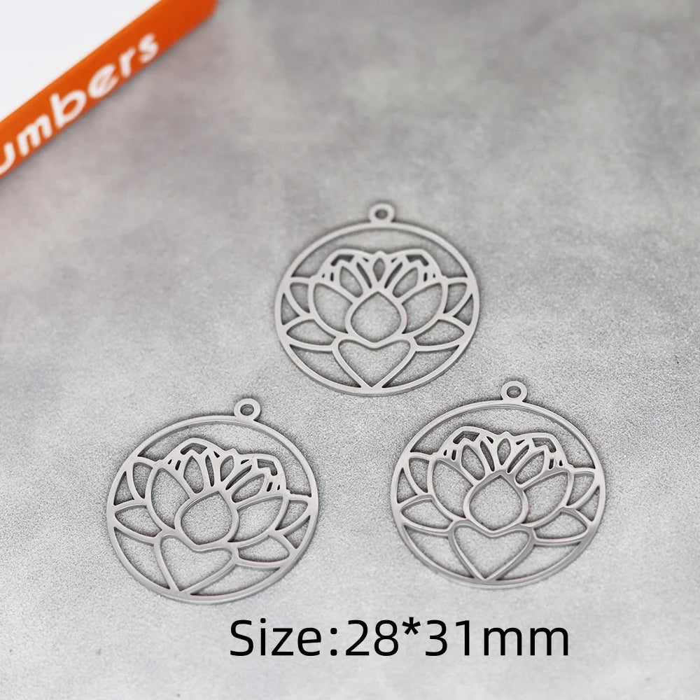 3pcs Exquiaite Amulet Moon Lotus Flower Charms DIY Craft Earrings Necklace Jewelry Making Yogo Buddhism Stainless Steel Pendant