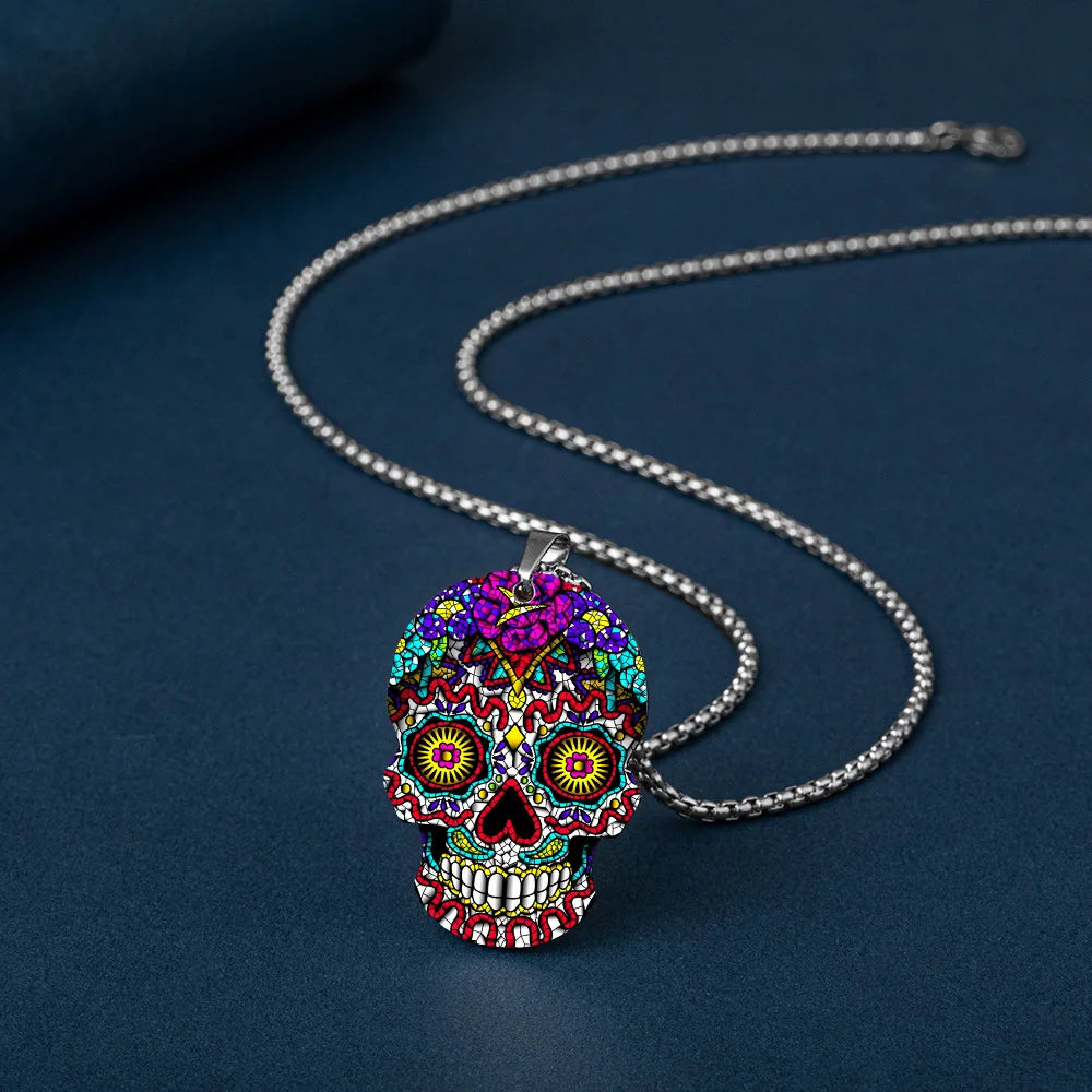 HNSP Stainless Steel Goth Skull Pendant Chain Necklace For Men Women Halloween Key Chain Accessory Gift - Charlie Dolly
