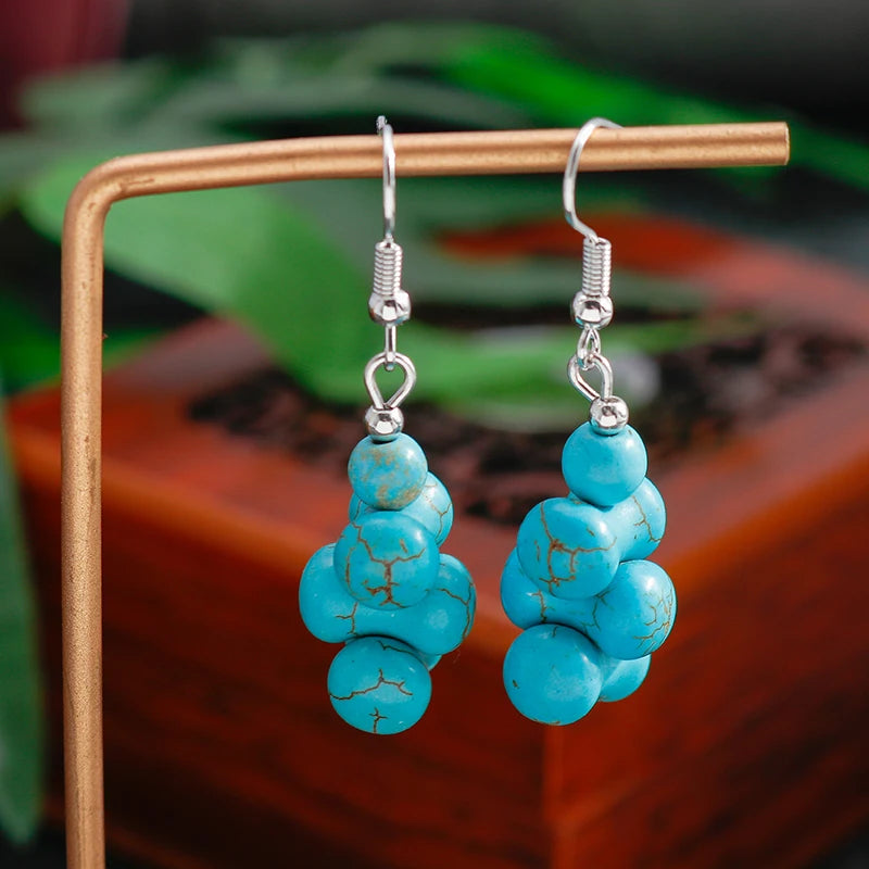 Boho Vintage Turquoise Water Drop Stud Earrings for Women Star Heart Flower Tribe Earring Statement Valentine Day Gift Jewelry