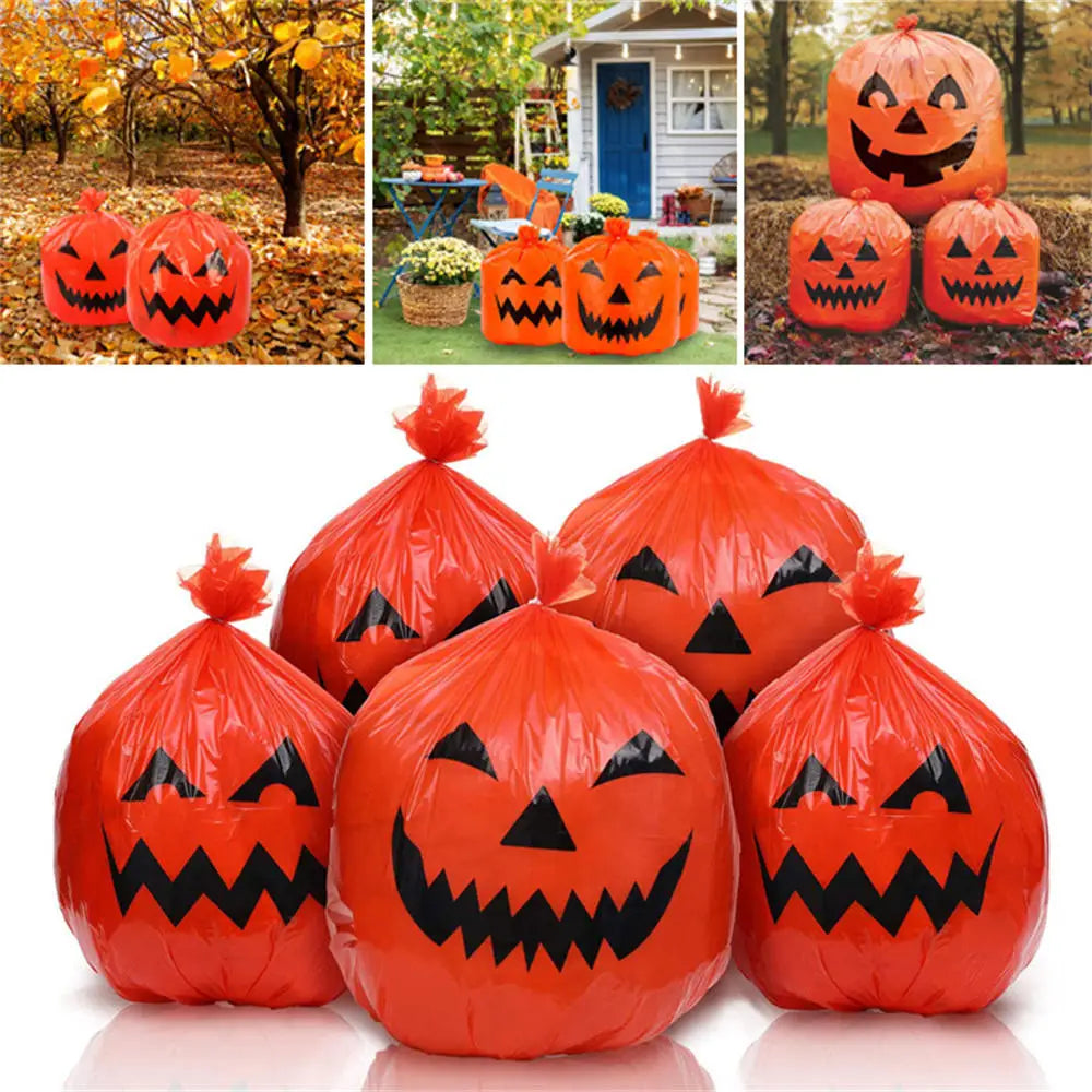 Halloween Outdoor Decorations For Home Pumpkin Plastic Garbage Leaf Bags Yard Decor Lawn Bag Happy Halloween Party Props 2024