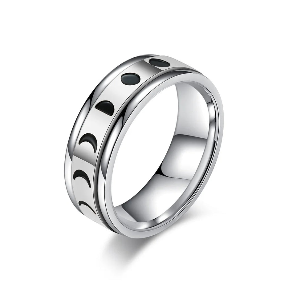 Moon Phase Spinner Ring, Stainless Steel Fidget Witchy Amulet