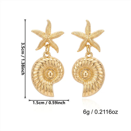 Boho Starfish, Conch and Scallop Pearl Pendant Earrings