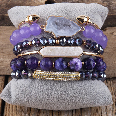 Fashion Boho Natural Stone Beaded Bracelet Jewelry Multi 6pc Stack Bracelet & Bangle Sets For Women Gift - Charlie Dolly