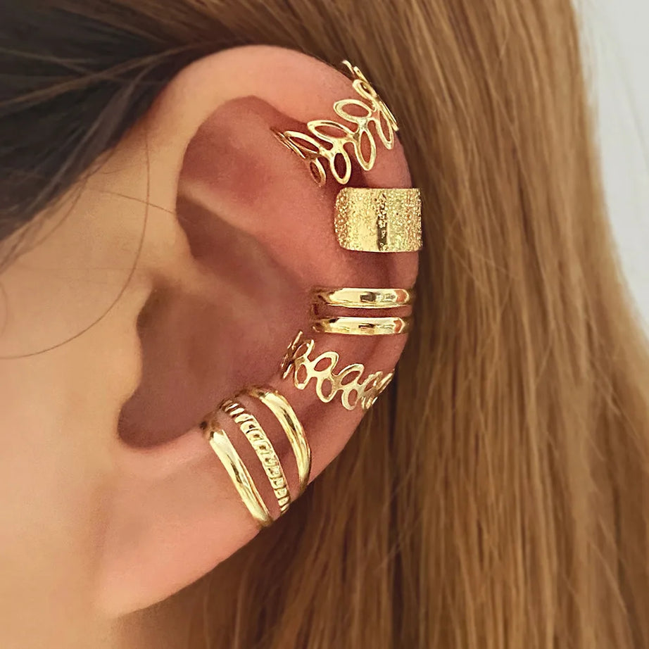 Retro Leaf Ear Cuff Non Piercing Set Jewelry