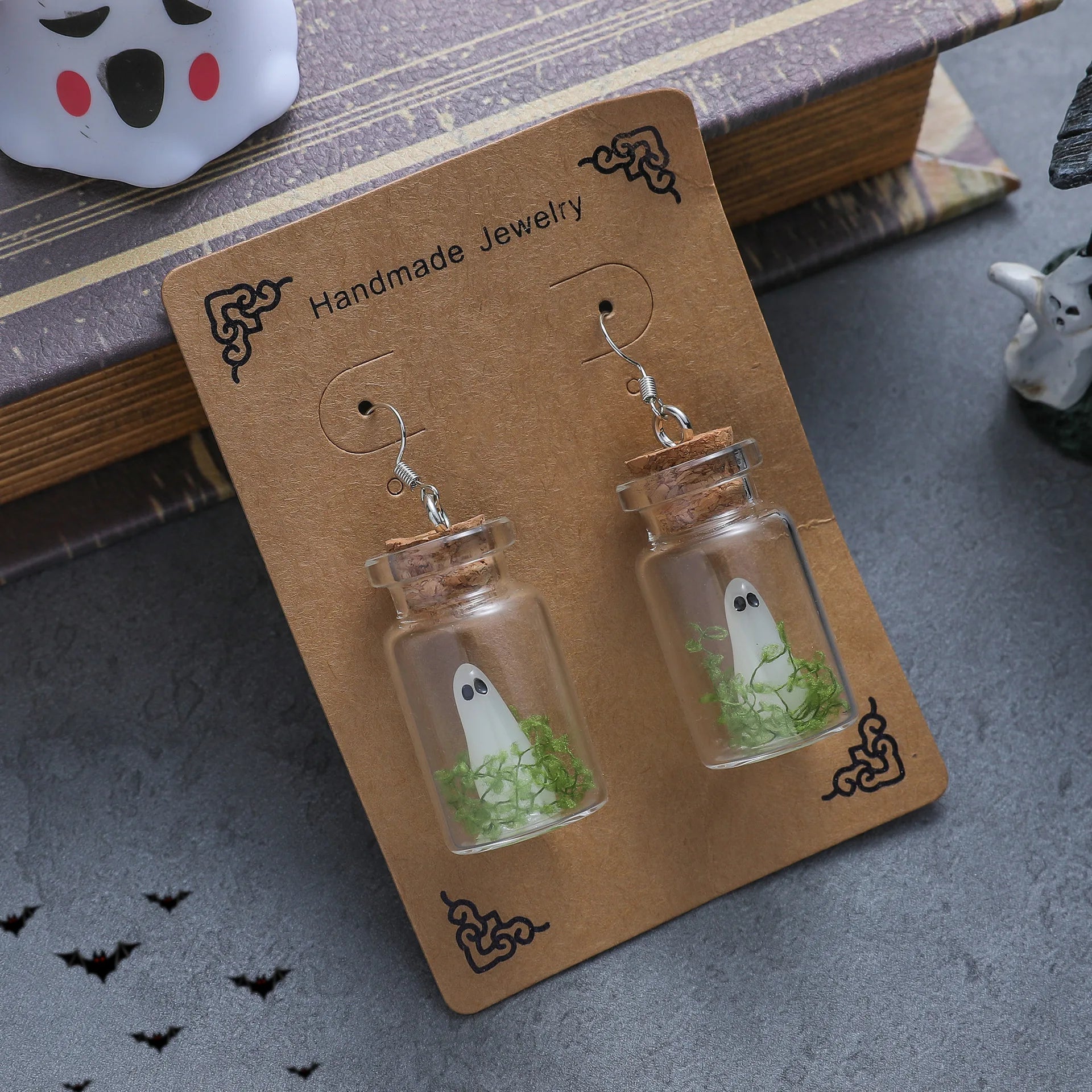 Halloween Tiny Glow Drifting Bottle Ghost Earrings Creative Design Blue Green Luminous Adopt A Ghost Drop Earrings Jewelry Gift - Charlie Dolly
