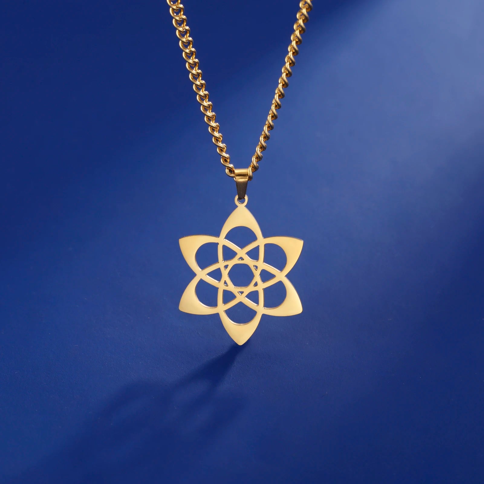 LIKGREAT Chakra Lotus Flower Star of David Hebrew Pendant Necklace Religious Amulet Stainless Steel Women Jewish Jewelry Gift