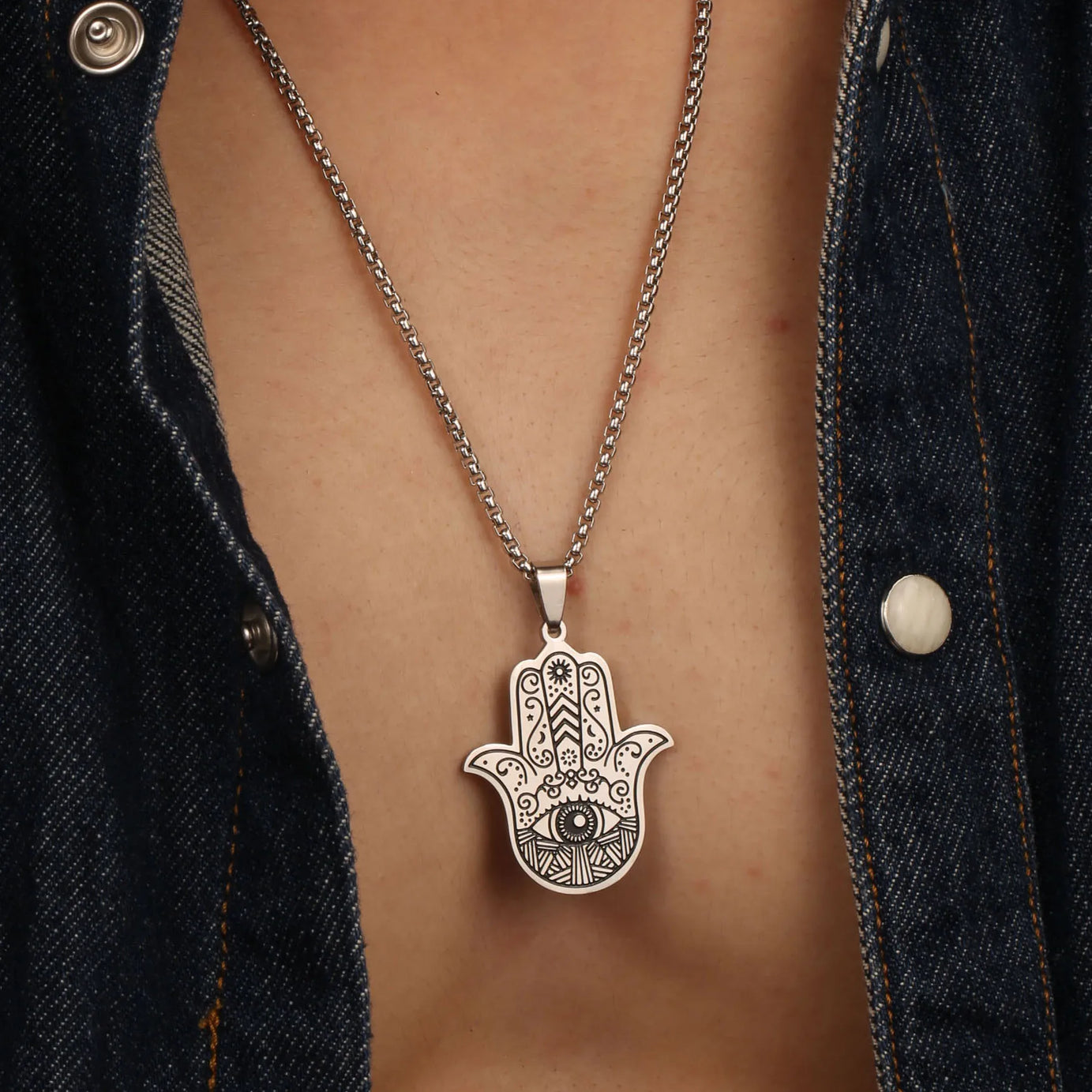 Turkish Evil Eye Fatima Hamsa Hand Amulet Necklace, Middle Eastern Protection Talisman