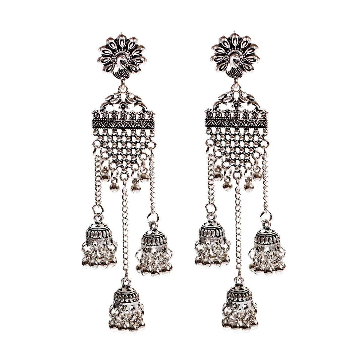 Indian Jhumka Earrings Gold Sliver Color Big Bells Drop Long Tassel Earring For Women Boho Gypsy Jewelry Gift
