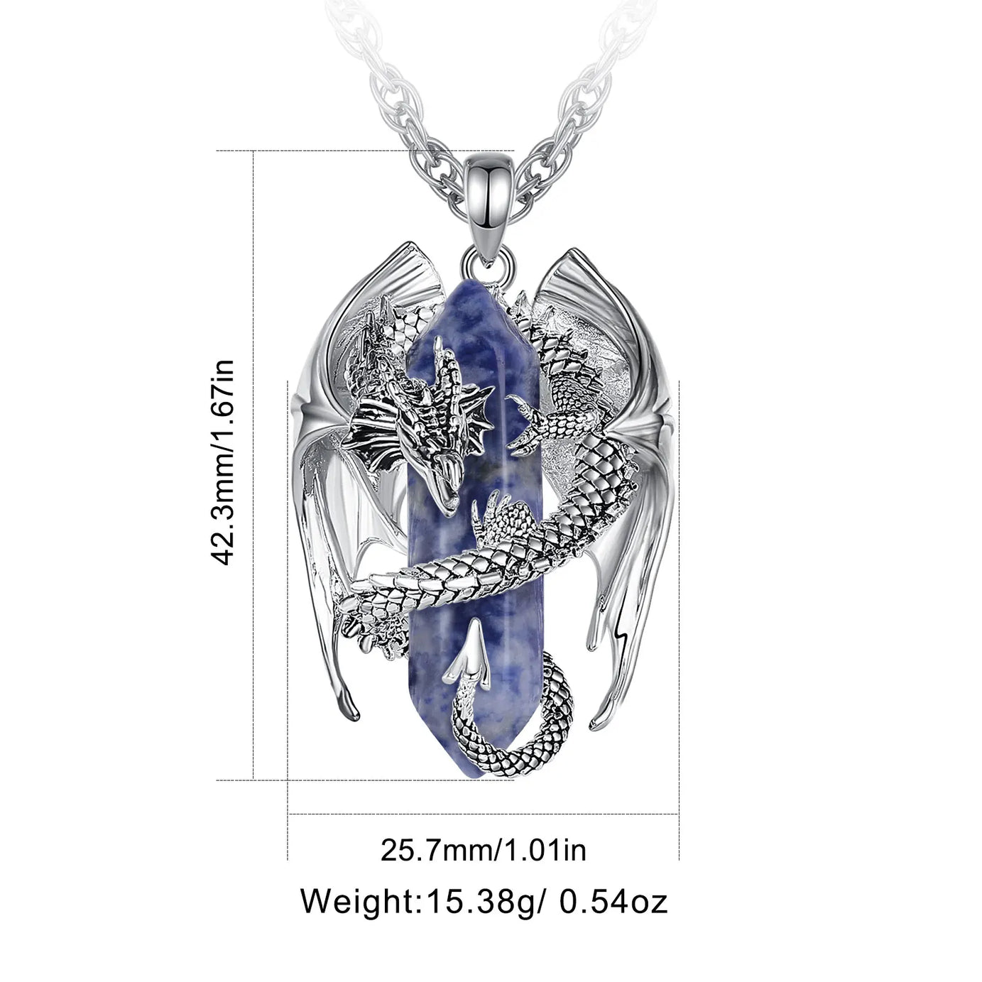 Natural Dumortierite Dragon Pendant Necklace, Hexagonal Blue Healing Crystal Amulet