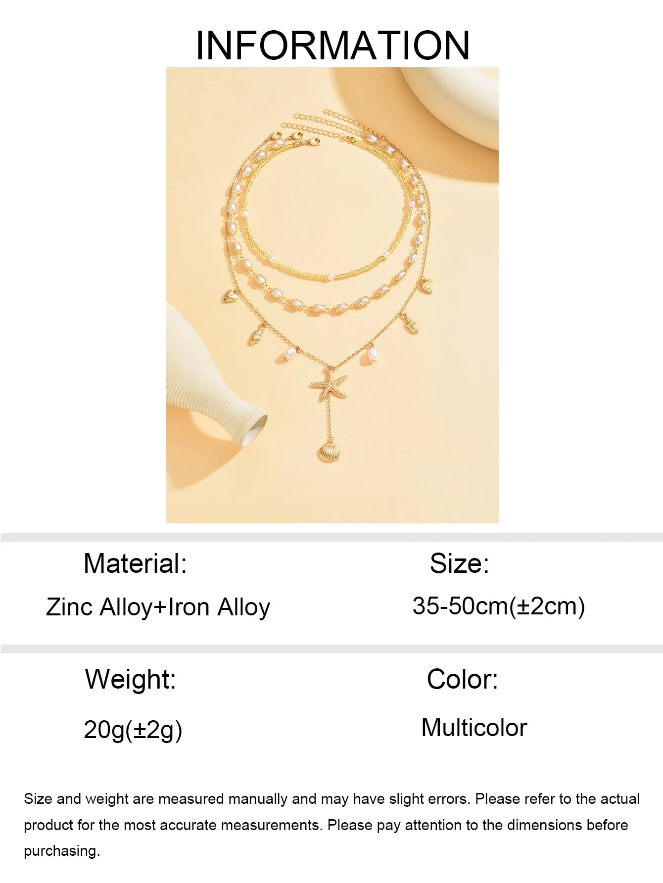 3Pcs Layered Cowrie Shell Imitation Pearl Necklace Set Starfish Shell Pendant Boho Summer Beach Jewelry for Women