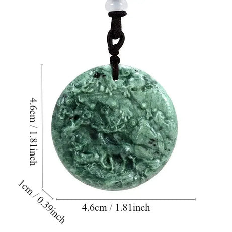 Dark Green Jade Dragon Fox & Owl Pendant Necklace, Carved Amulet Zodiac Talisman