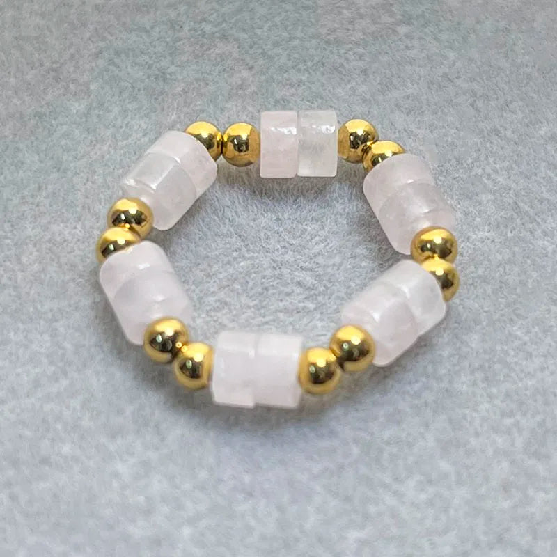 Boho 2*4mm Natural Stone Rings Women Handmade Jewelry Friendship Gifts Agate Tigereye Opal Statement Ring Stainless Steel Beads