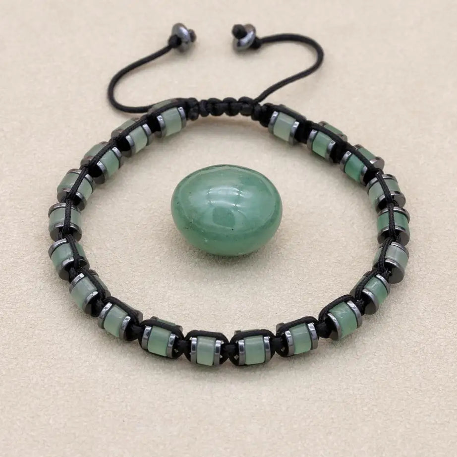3*6mm Natural Amazonite Stone Hematite Beads Braided Bracelet Handmade Woven Boho Yoga Charm Bracelet Couple Men Jewelry - Charlie Dolly