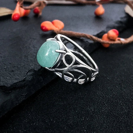 Vintage Spiral Swirl Ring Oval Natural Stone Inlay Open Band Minimalist Boho Statement Ring for Women Fashion Jewelry Wholesale - Charlie Dolly
