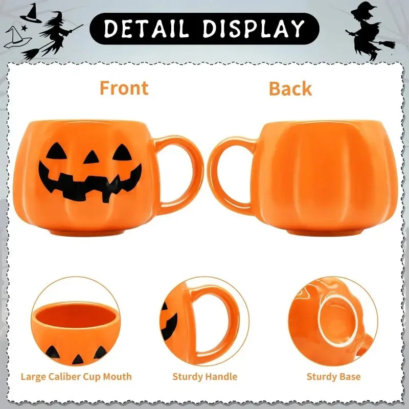 1pc 400ml Halloween Pumpkin Mug Decor Halloween Pattern Mug Ceramic Cute Pumpkin Coffee Cup Birthday Tabletop Drinkware Gifts - Charlie Dolly