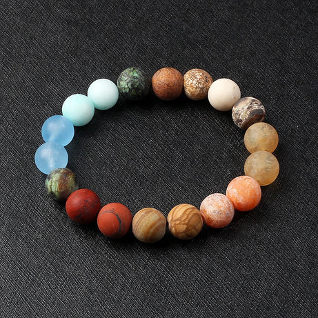 Nine Planets Solar System Beaded Bracelet, Natural Stone Galaxy Cosmic Talisman