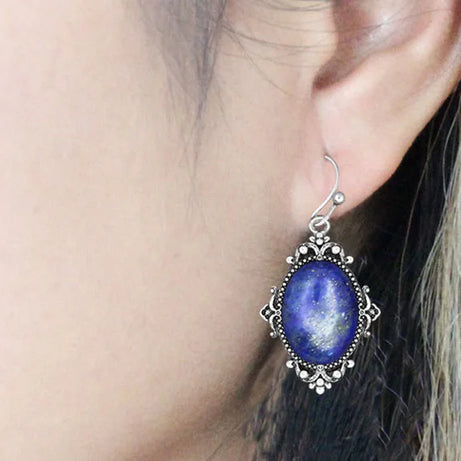 Vintage Look Natural Stone Lapis Lazuli Jewelry Sets Solid Silver Plated Necklace Earrings Flower Fashion Jewelry - Charlie Dolly