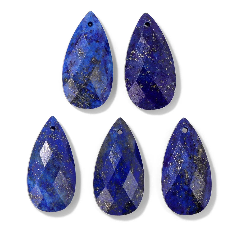 Natural Lapis Lazuli Stone Pendant Charm Waterdrop Square Round Heart Shape Accessory For Making Bracelet Necklace Earring 2pcs