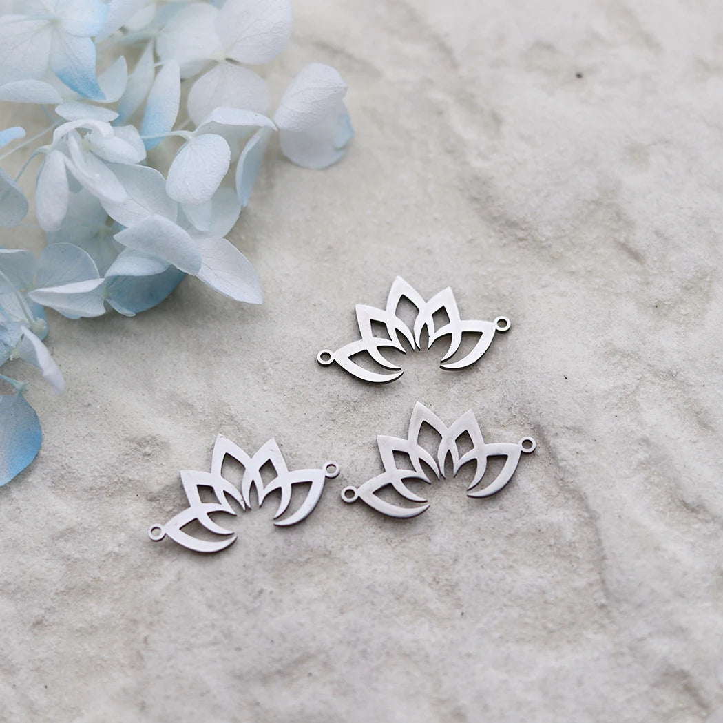 3PCS DIY Amulet Lotus Flower Yogo Buddha Stainless Steel Pendant Charm For Jewelry Making Necklace Religion Crescent diy Supplie