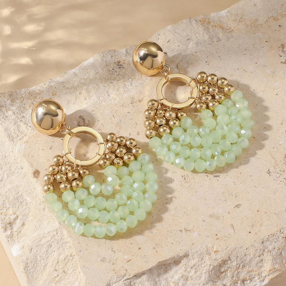 Layered Crystal Bead Round Drop Earrings Jewelry