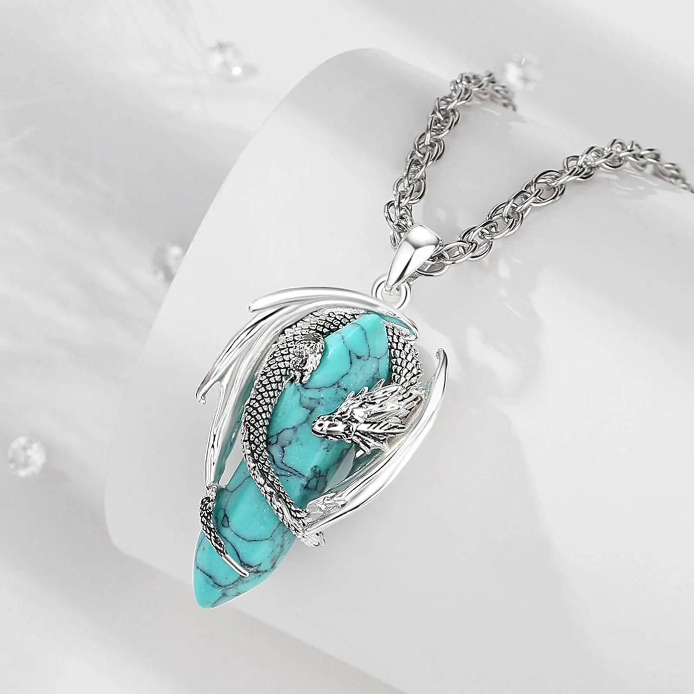 Dragon Natural Stone Hexagonal Prism Necklace